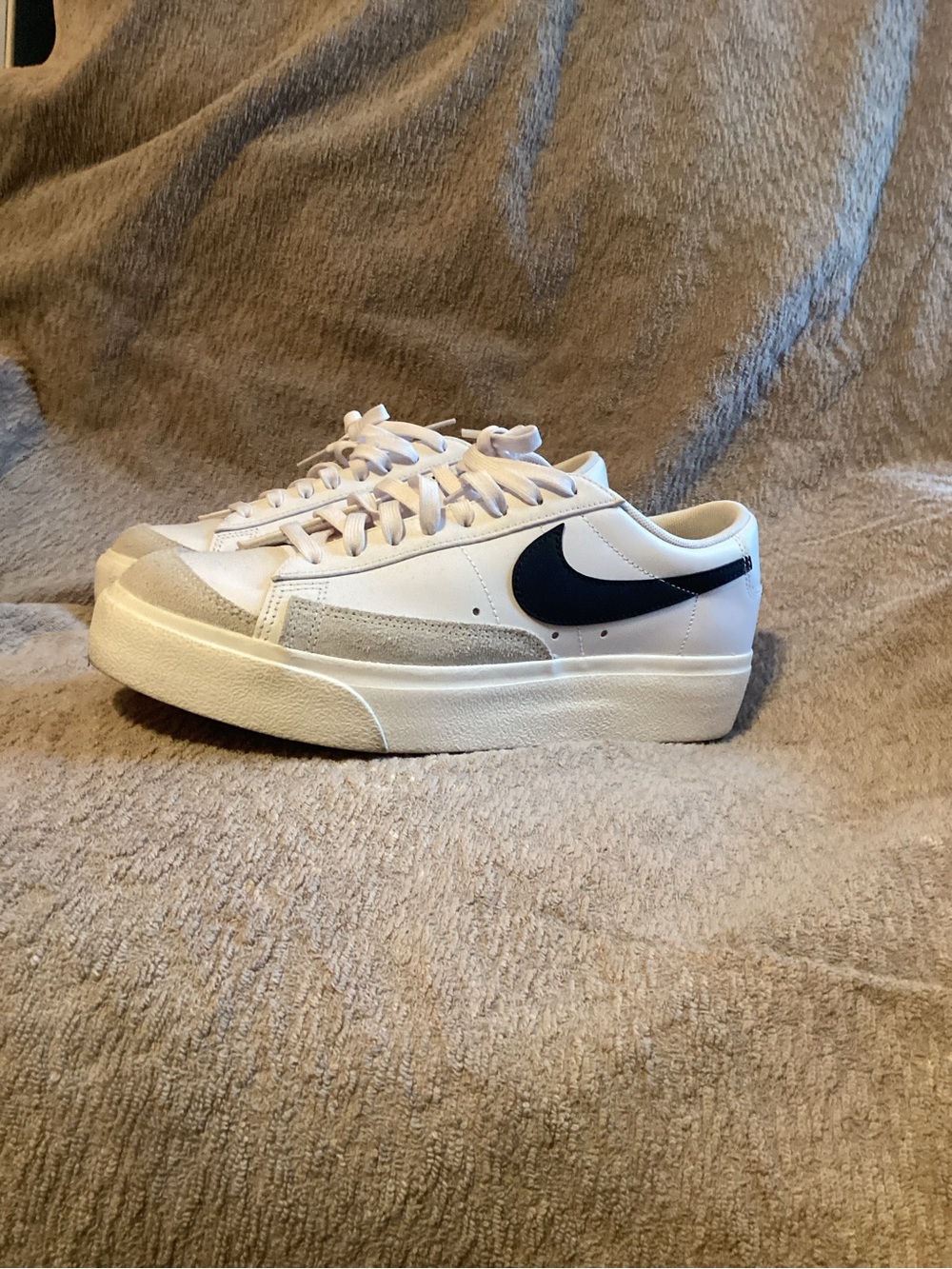 Nike Men’s Low-Top Sneaker in White and Navy Swoosh